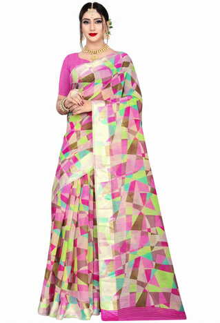 MGC Linen Multi Colour saree with blouse Piece  SP259