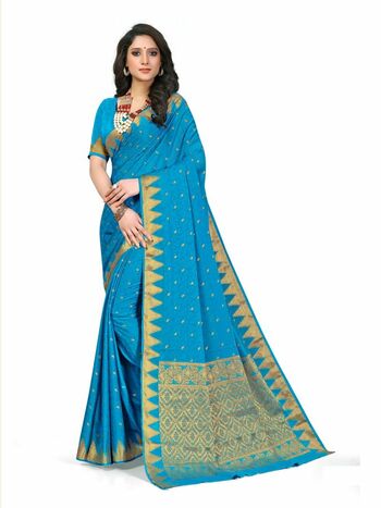 MGC Fancy Rich Pallu Crepe Blue Colour Saree With Blouse Piece Sp614