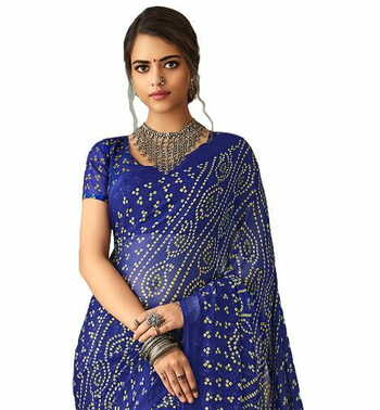 MGC Chiffon Blue colour saree with blouse piece SP862