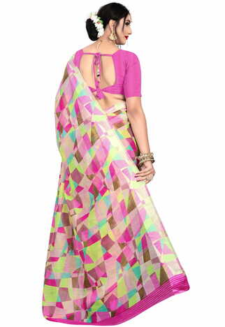 MGC Linen Multi Colour saree with blouse Piece  SP259