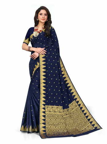 MGC Fancy Rich Pallu Crepe Navy Blue Colour Saree With Blouse Piece Sp616