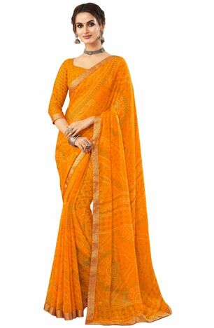 Chiffon Yellow Color Saree With Blouse Piece by MGC