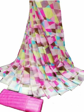 MGC Linen Multi Colour saree with blouse Piece  SP259