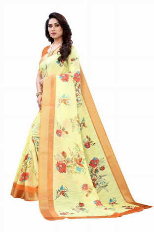 MGC Linen Yellow Colour Saree With Blouse Piece Sp590