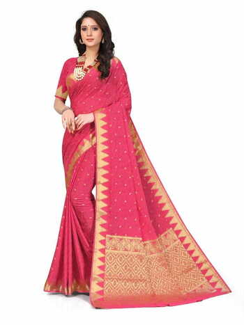MGC Fancy Rich Pallu Crepe Pink Colour Saree With Blouse Piece Sp617