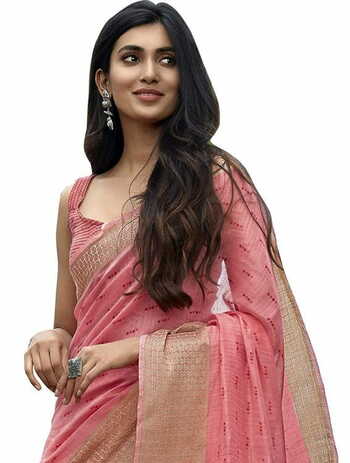 MGC Cotton pink colour saree with blouse piece SP799