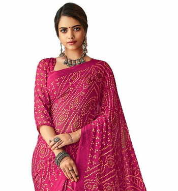 MGC Chiffon Pink colour saree with blouse piece SP863