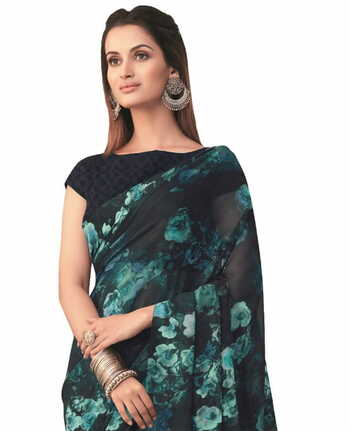 Georgette Black Color Saree With Blouse Piece by MGC