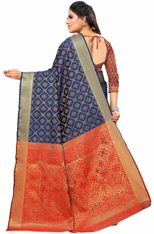 MGC Silk And  Jacquard Blue Color Saree SP66