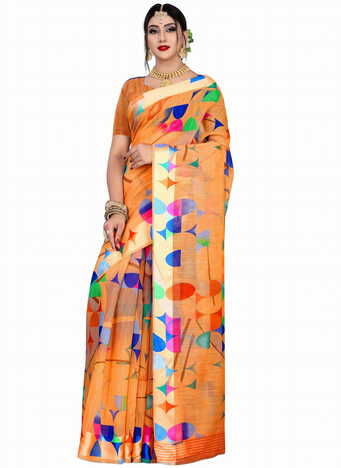 MGC Linen Multi colour saree with blouse piece SP654