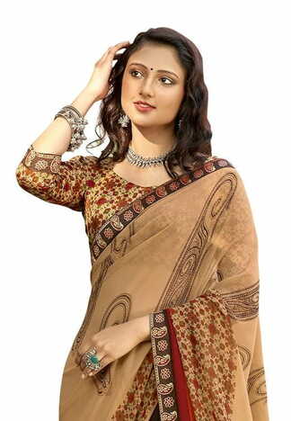 MGC Georgette  Peach colour saree with blouse piece SP854