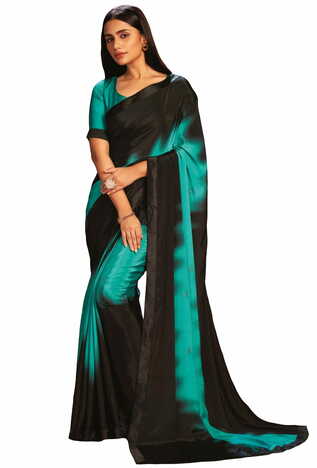 MGC CREPE Turquoise and Black colour saree with blouse piece SP1028