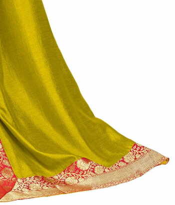 Vichitra Silk Yellow Green Color Saree With Blouse Piece by MGC