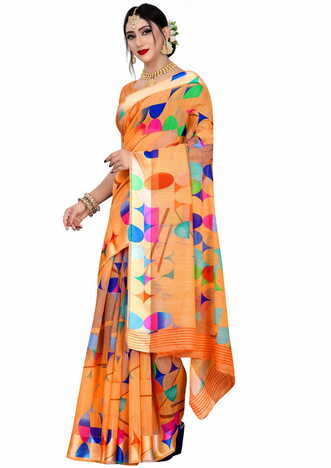 MGC Linen Multi colour saree with blouse piece SP654