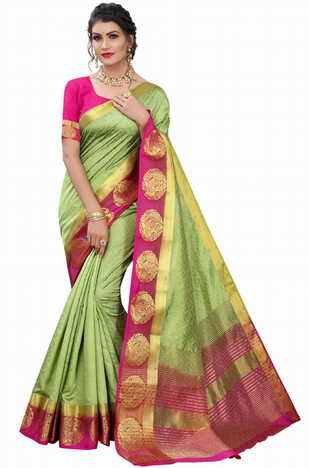 MGC Silk Green colour saree with blouse piece SP706