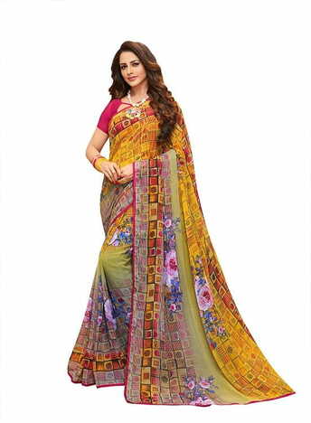 MGC Chiffon Multi  colour saree with blouse piece SP783