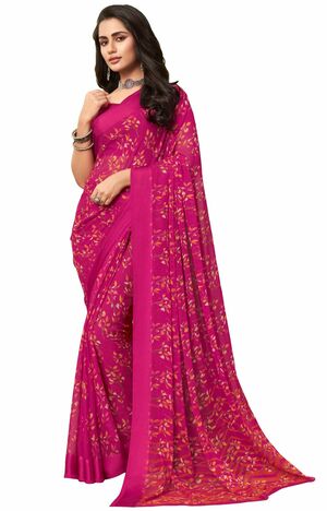 MGC Chiffon Pink colour saree with blouse piece SP964