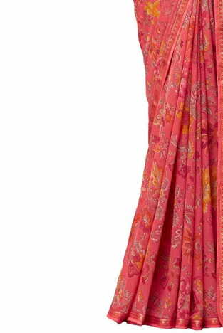 Georgette Pink Color Saree With Blouse Piece by MGC