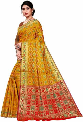 MGC Jacquard Silk Orange Colour Saree With Blouse Piece SP396