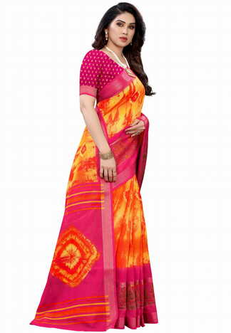 MGC Cotton Multi Colour Saree With Blouse Piece Sp581