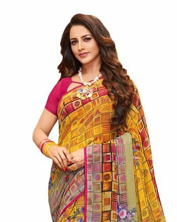 MGC Chiffon Multi  colour saree with blouse piece SP783