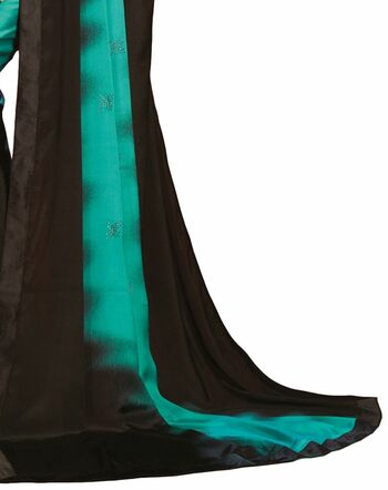 MGC CREPE Turquoise and Black colour saree with blouse piece SP1028