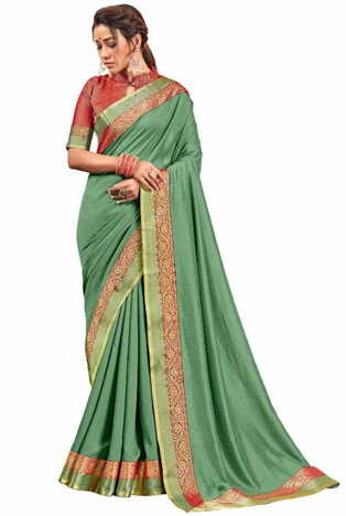 Vichitra Silk Sea Green Color Saree With Blouse Piece by MGC