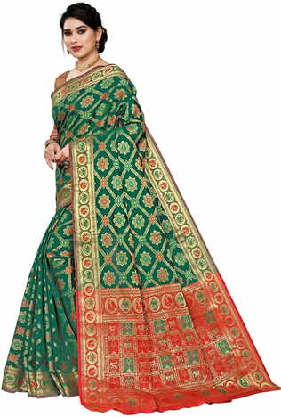 MGC Jacquard Silk Green Colour Saree With Blouse Piece SP393