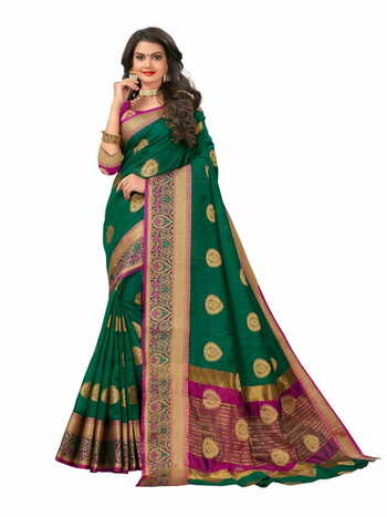 MGC Mercerised Cotton Silk  Green Colour Saree With Blouse Piece Sp574