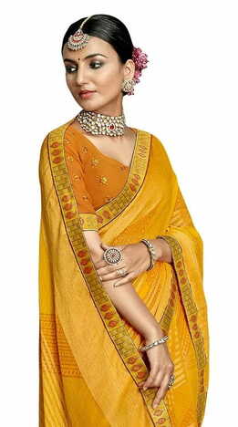 MGC Chiffon Yellow  colour saree with blouse piece SP779