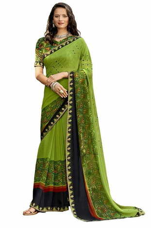 MGC Georgette  Green colour saree with blouse piece SP851