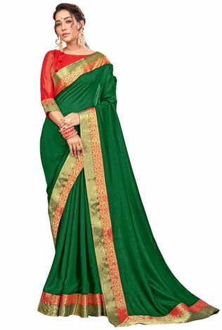 Vichitra Silk Green Color Saree With Blouse Piece by MGC