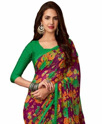 MGC Georgette Purple Colour saree with blouse Piece  SP242