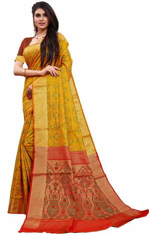 MGC Patola Silk Mustard Colour saree with blouse piece SP334