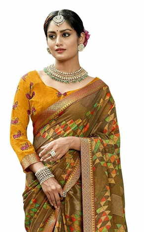 MGC Chiffon Tan colour saree with blouse piece SP778