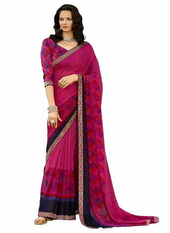 MGC Georgette  Dark Pink colour saree with blouse piece SP850