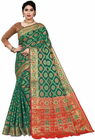 MGC Jacquard Silk Green Colour Saree With Blouse Piece SP393