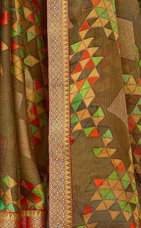 MGC Chiffon Tan colour saree with blouse piece SP778