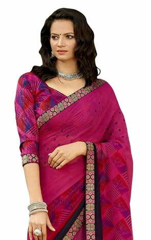 MGC Georgette  Dark Pink colour saree with blouse piece SP850