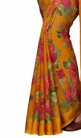 MGC Chiffon Yellow colour saree with blouse piece SP960