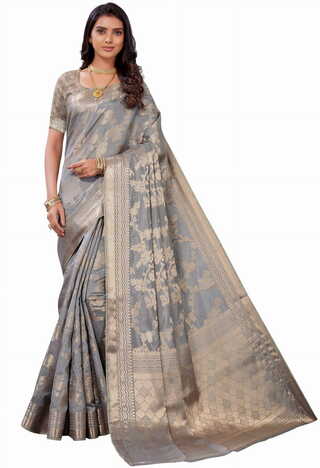 MGC SILK Grey colour saree with blouse piece SP1025