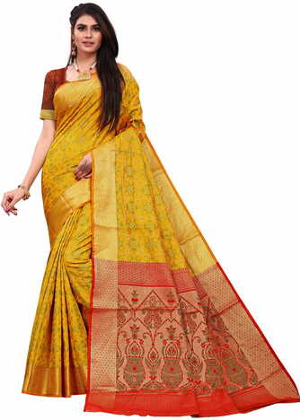 MGC Patola Silk Mustard Colour saree with blouse piece SP334