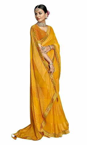 MGC Chiffon Yellow  colour saree with blouse piece SP779