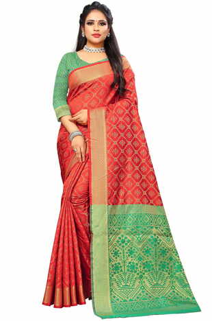 MGC Silk And  Jacquard Red Color Saree SP67