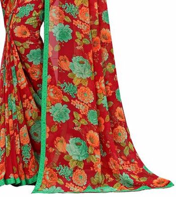 MGC Georgette Red Colour saree with blouse Piece  SP243