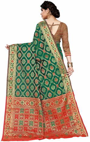 MGC Jacquard Silk Green Colour Saree With Blouse Piece SP393