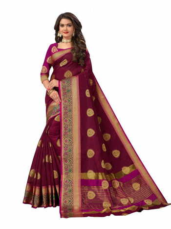 MGC Mercerised Cotton Silk  Magenta Colour Saree With Blouse Piece Sp575