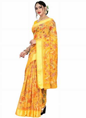 MGC Linen Mustard colour saree with blouse piece SP651