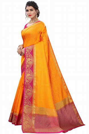 MGC Silk Mustard colour saree with blouse piece SP704