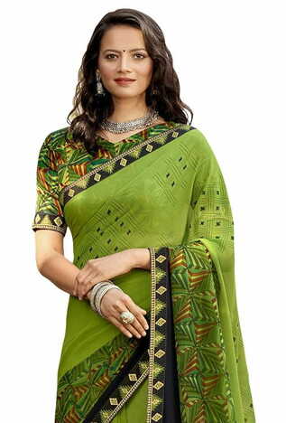 MGC Georgette  Green colour saree with blouse piece SP851